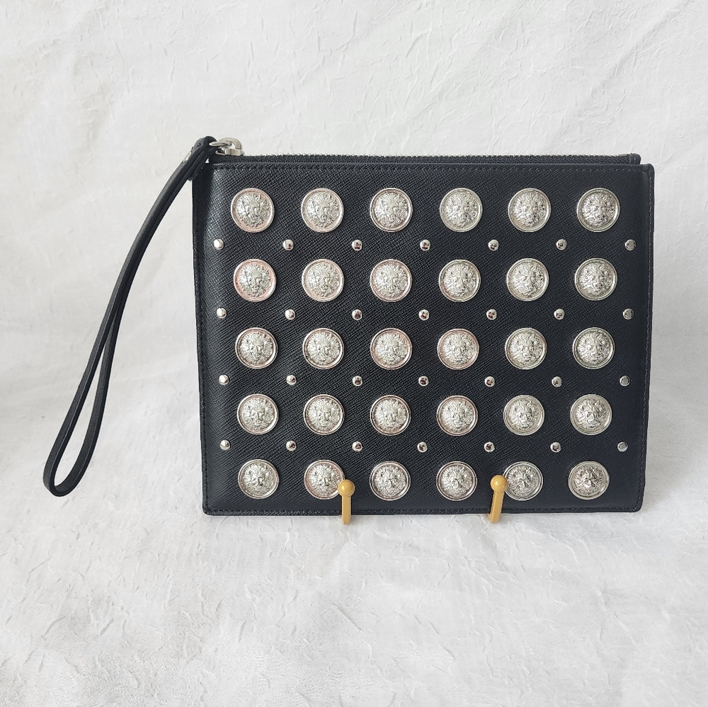 Auth Versace Vesus Lion Head Clutch/Wristlet